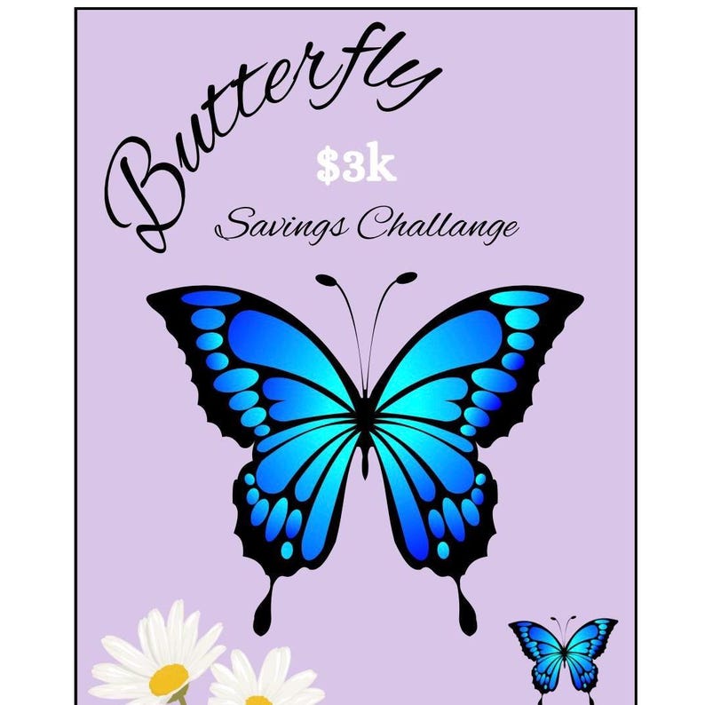 Butterfly 12 Months of Savings Challenge Inserts for Cash Stuffing, Size Fits A6 Budget Binder, Set of 12 Mini Savings Challenge Trackers