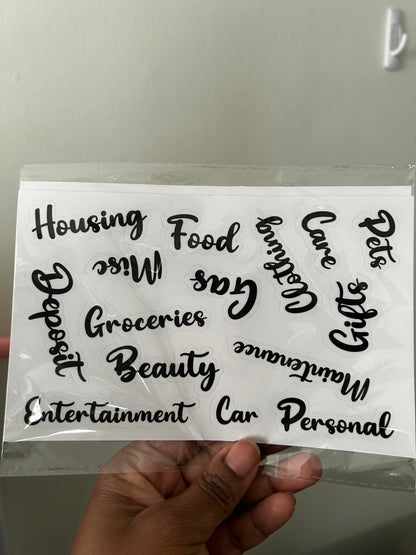 Cash Envelope Label Stickers, 27 Black Color