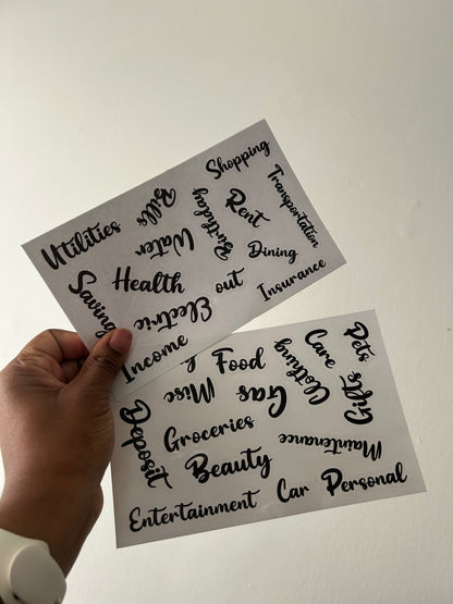Cash Envelope Label Stickers, 27 Black Color