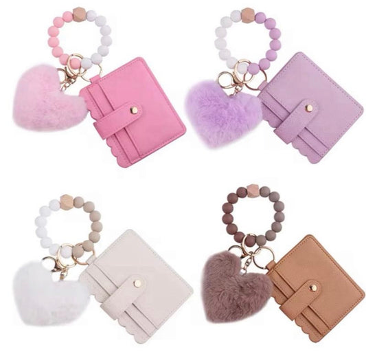 3 PCS Wristlet Heart Pom Wallet