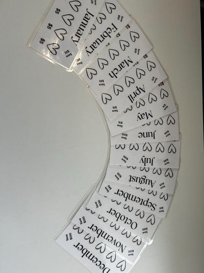 Black Bow, 12 Months of Savings Challenge Bundle for Cash Stuffing, A6 Budget Binder, Set of 12 Laminated Mini Savings Challenge Trackers