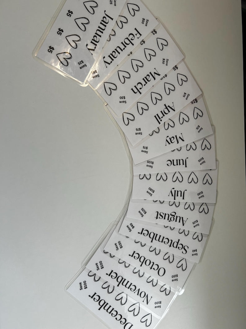 Cash Cow 12 Months of Savings Challenge Bundle for Cash Stuffing, A6 Budget Binder, Set of 12 Laminated Mini Savings Challenge Trackers