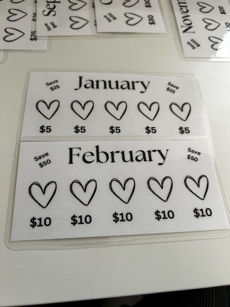 12 Months of Savings Challenge Inserts for Cash Stuffing, Size Fits A6 Budget Binder, Set of 12 Laminated Mini Savings Challenge Trackers