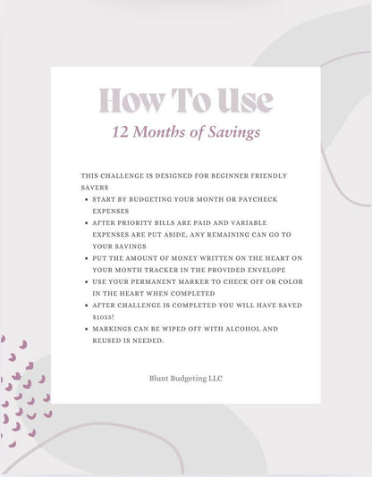 Butterfly 12 Months of Savings Challenge Inserts for Cash Stuffing, Size Fits A6 Budget Binder, Set of 12 Mini Savings Challenge Trackers