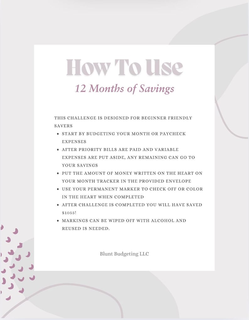 12 Months of Savings Challenge Inserts for Cash Stuffing, Size Fits A6 Budget Binder, Set of 12 Laminated Mini Savings Challenge Trackers