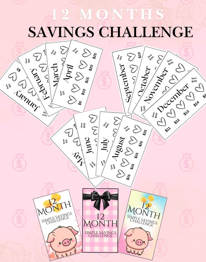 12 Month Savings Challenge, Money Challenge Printables