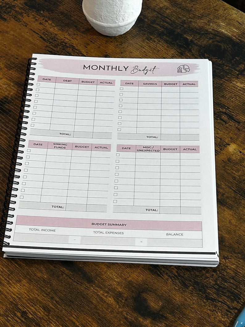 Budget Planner for Financial Organization, Monthly Expense Tracker & Savings Goals Journal Undated Money Management Workbook, Yearly Budget