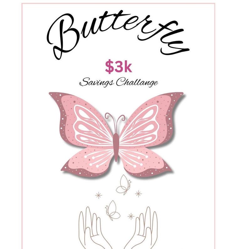 Butterfly 12 Months of Savings Challenge Inserts for Cash Stuffing, Size Fits A6 Budget Binder, Set of 12 Mini Savings Challenge Trackers