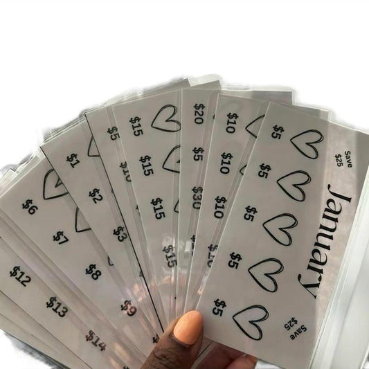 12 Months of Savings Challenge Inserts for Cash Stuffing, Size Fits A6 Budget Binder, Set of 12 Laminated Mini Savings Challenge Trackers