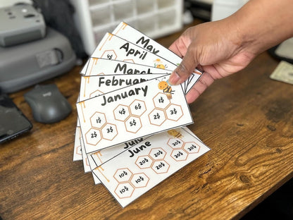 Bee Hive 12 Months Savings Challenge Game Inserts for Cash Stuffing, A6 Binder size, Set of 12 Laminated Mini Savings Challenge Trackers