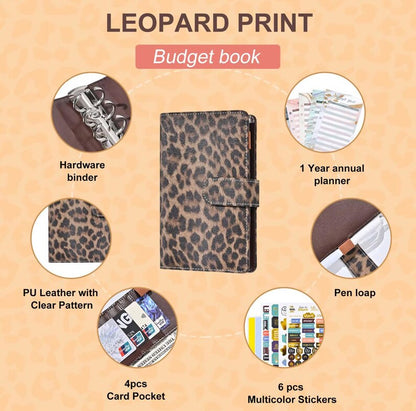 Cow Print Budget Journal Binder with 8 Envelopes A6 Size, for Cash Stuffing and Budgeting