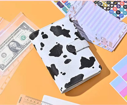 Cow Print Budget Journal Binder with 8 Envelopes A6 Size, for Cash Stuffing and Budgeting