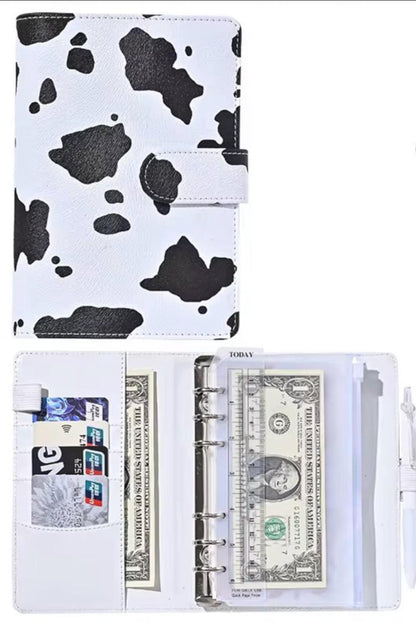 Cow Print Budget Journal Binder with 8 Envelopes A6 Size, for Cash Stuffing and Budgeting